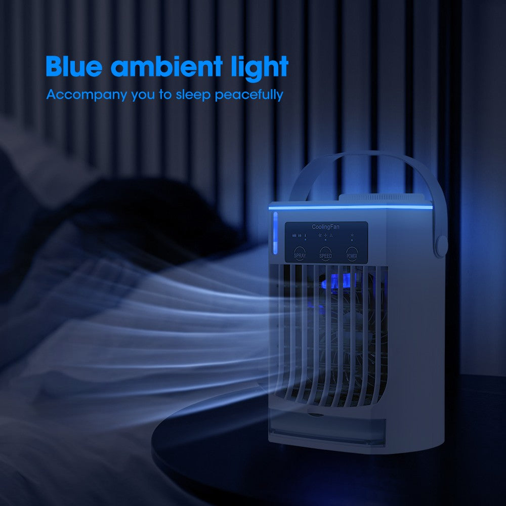 Ar Condicionado Portátil Ventilador de Mesa Spray Duplo Atomização Ultrassônica 3/4 Velocidades Silencioso Refrigerador de Ar Luz Noturna Ventilador Elétrico Doméstico