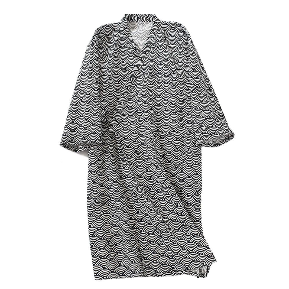 Bath Robe V-Neck Men's Kimono Bathrobe Long Sleeve Loose Japanese-Style Yukata C