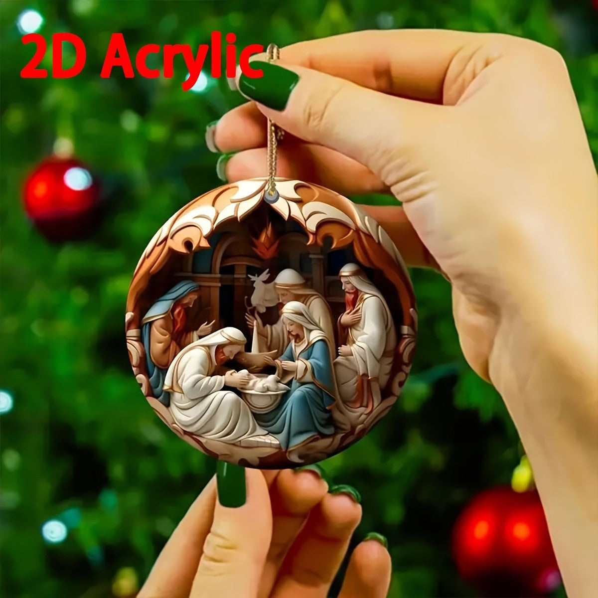6/12Pcs 2D Painted Christmas Tree Ornament Nativity Christmas Decoration Pendant Creative Holiday Decoration Home Pendant