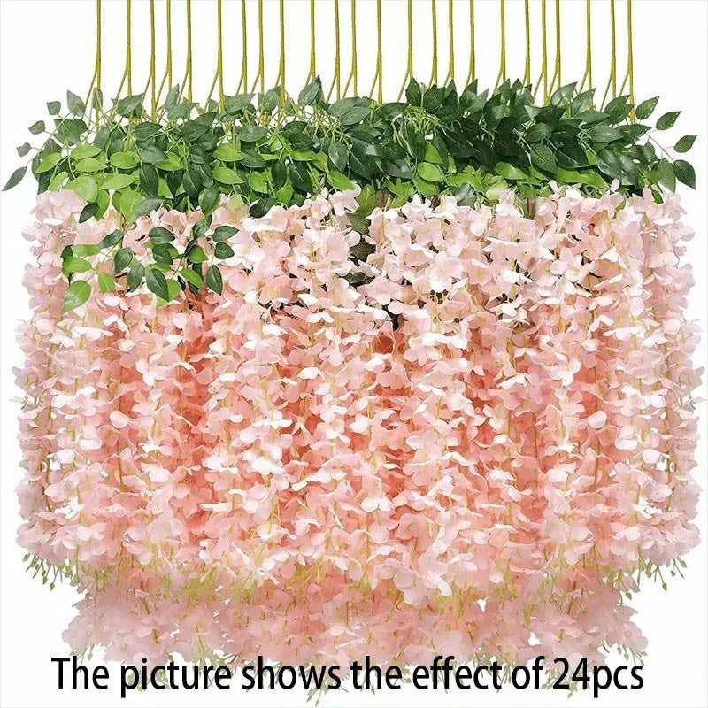 12pcs Wisteria Vine Artificial Flowers Wholesale Trailing Fake String for Home Wedding Party Decor Silk