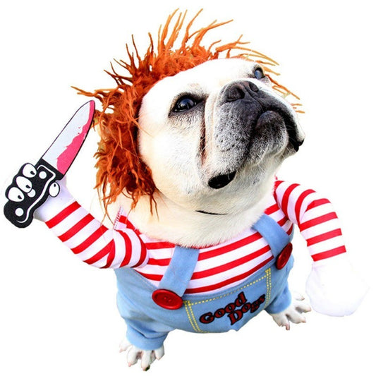 Novidade da Moda Chucky Cão de Estimação Mortal Traje Adereços Assustadores Acessórios de Roupa Fantasias de Gato Engraçadas Vestido Moletom com Capuz