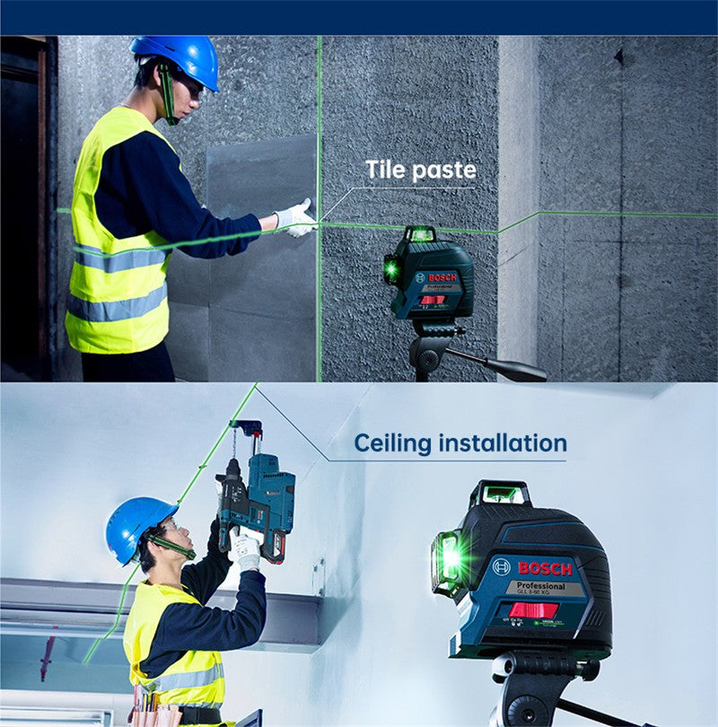 Nível a Laser Verde Bosch 12 Linhas 360 Nível a Laser GLL3-60XG Projeção de Linha de Marcação para Decoração Residencial Nível a Laser para Exterior