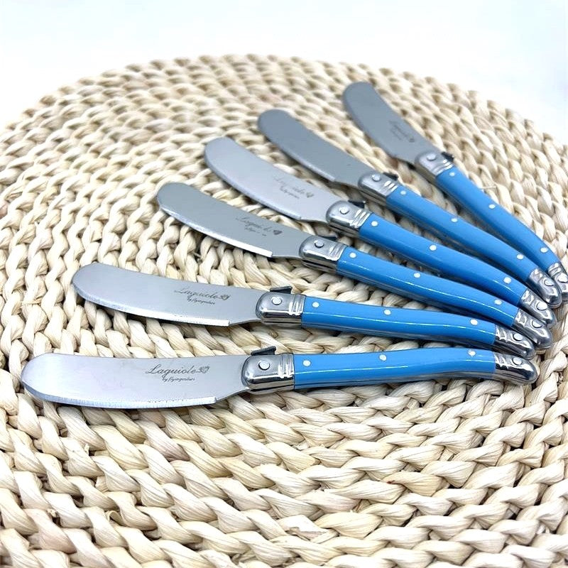 Faca de Manteiga Laguiole com Cabo Azul de Plástico, Queijo, Bolo, Espátula de Aço Inoxidável, Queijo, Geleia, Espalhador, Fatiador, Talheres Amarelos