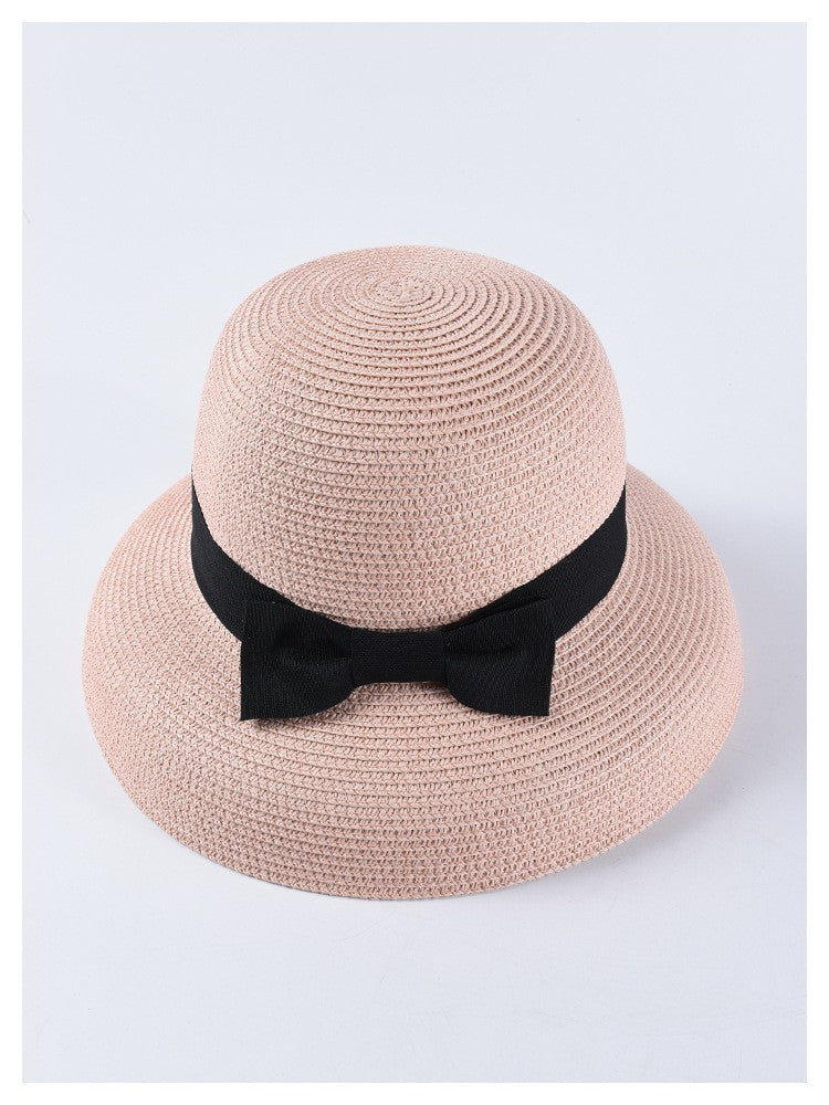 USPOP Novas chapéus de sol femininos moda laço chapéu de palha casual verão aba larga chapéu de praia feminino chapéu de verão
