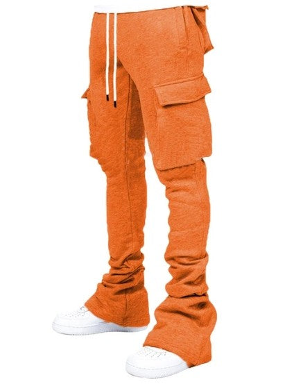 Plus Size Cargo Stacked Pants for Men Fleece Flare Sweat Pants Street Wear Men Pile Up Hiphop Pants New Design