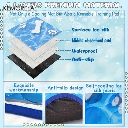 KEMORELA Almofada de Resfriamento para Cães Grandes Tapete Gelado de Seda que se Autorresfria, Lavável, Almofada de Resfriamento Confortável para Cães e Gatos no Verão