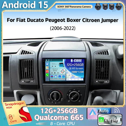 Android 15 Car Radio For Fiat Ducato Peugeot Boxer Citroen Jumper 2006 -2022 Wireless Carplay multimedia Android Auto 4G