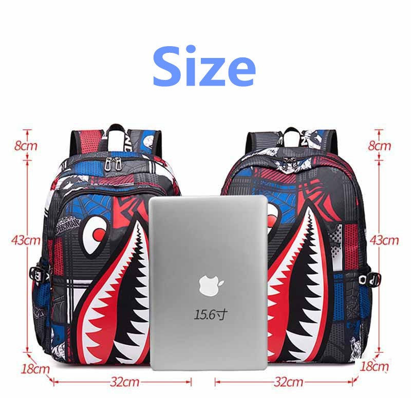 Mochila Escolar Infantil Mochila de Viagem Desenho Tubarão Mochila de Aluno do Ensino Fundamental Mochila Infantil