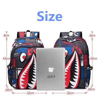 Mochila Escolar Infantil Mochila de Viagem Desenho Tubarão Mochila de Aluno do Ensino Fundamental Mochila Infantil