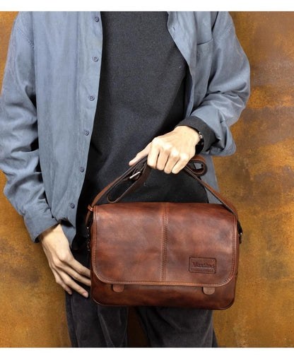 Leather shoulder bag men's messenger bag casual men's bag tide brand high-capacity leather messenger bag tooling backpack.