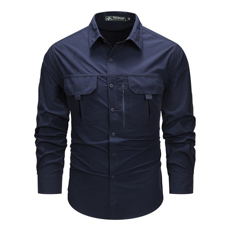 Spring Autumn Men's Shirts Tactical Work Long Sleeve Shirt Tops Outdoor Casual Multi-pocket Camp Hike Cargo Long-sleeved Shirts