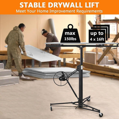 Drywall Lift 11 FT, Sheetrock Lift Drywall Lift for Ceiling, Drywall Panel Hoist 360° Adjustable Foldable, 150 lbs Heavy Duty