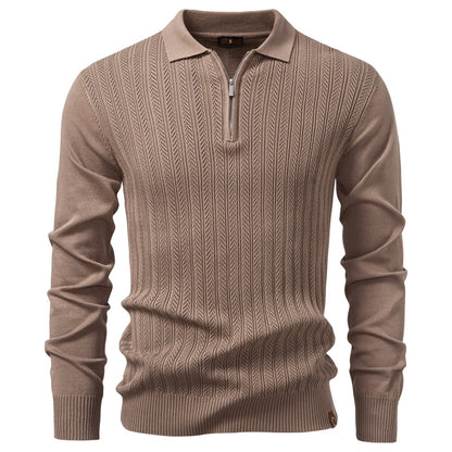 AIOPESON Premium Solid Color Polo Men Slim Fit Zip Long Sleeve Luxury Textured Fabric Business Casual Mens Sweatshirt