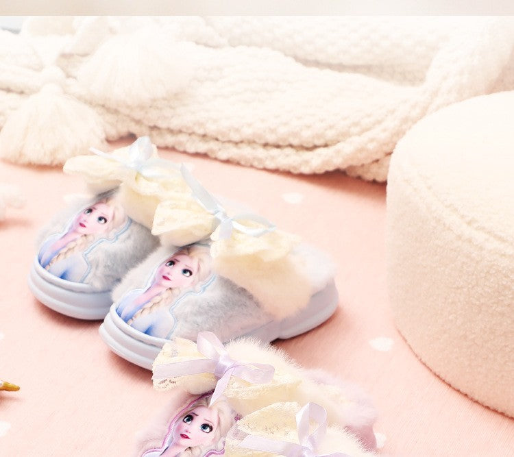 Chinelo de Algodão Infantil da Princesa Disney Elsa Inverno, Chinelo de Casa Frozen para Meninas, Antiderrapante, Quente, para Bebês, Roxo Azul