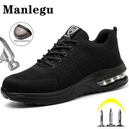 Sapatos de segurança leves para mulheres e homens, tênis de trabalho com amortecimento de ar, sapatos com bico de aço, botas de segurança para construção, sapatos de trabalho anti-impacto.