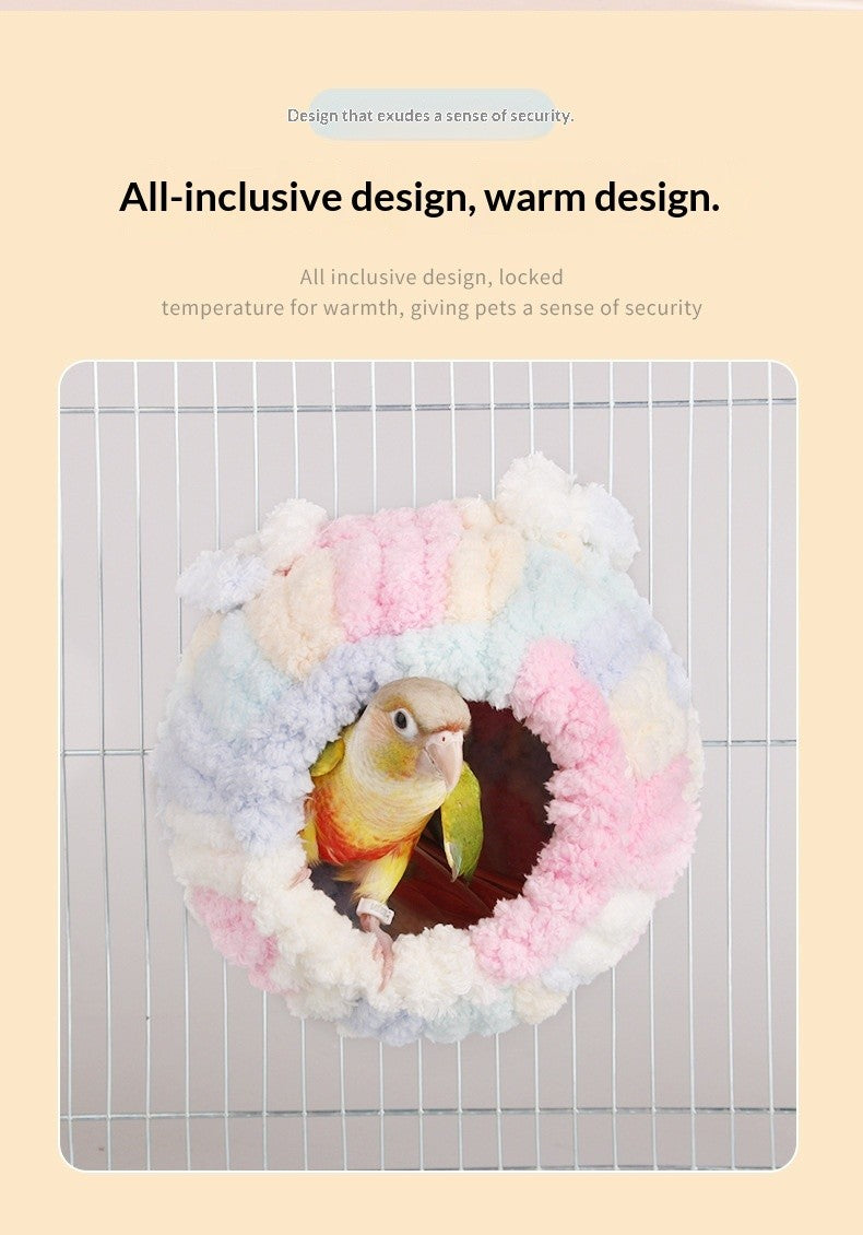 Casinha Aquecida de Pássaro de Inverno, Cabana Quentinha de Algodão para Periquitos Calopsitas, Ninho de Dormir Feito à Mão de Lã para Gaiola