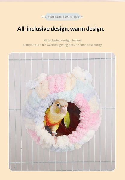 Casinha Aquecida de Pássaro de Inverno, Cabana Quentinha de Algodão para Periquitos Calopsitas, Ninho de Dormir Feito à Mão de Lã para Gaiola