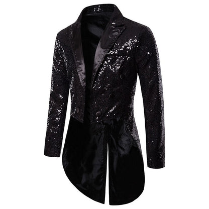 Fashionable Tailcoats for Men's Party Stage Banquets Nightclubs Performances Sequins Designs Slim Fit Blazer Masculino