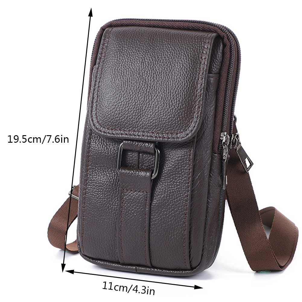 Portable Men Messenger Bags Cowhide Leather Cell Phone Belt Pack Fashion Simple Multi-pockets Casual for Outdoor Sport