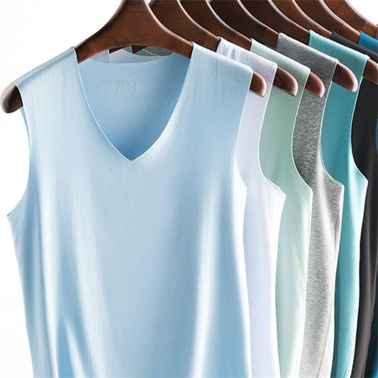 Casual Fashion Stretch Tight Slim Solid Undershirt Ice Silk Seamless Men's Tank Tops