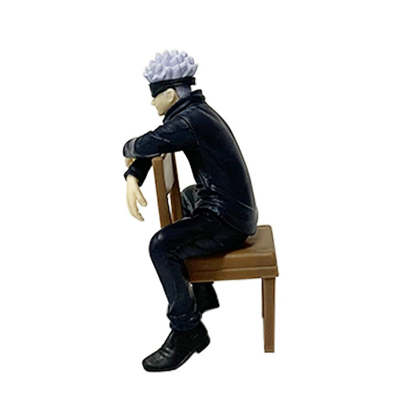 11CM Gojo Satoru Anime Jujutsu Kaisen Figura Satoru Gojo Posição Sentada de Descanso Vem Com Banquinho Brinquedo de Presente Action Figure PVC