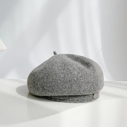 Women French Art Retro Wool Felt Autumn Solid Colors Warm Winter Beanie Hat Beret Cap For Female