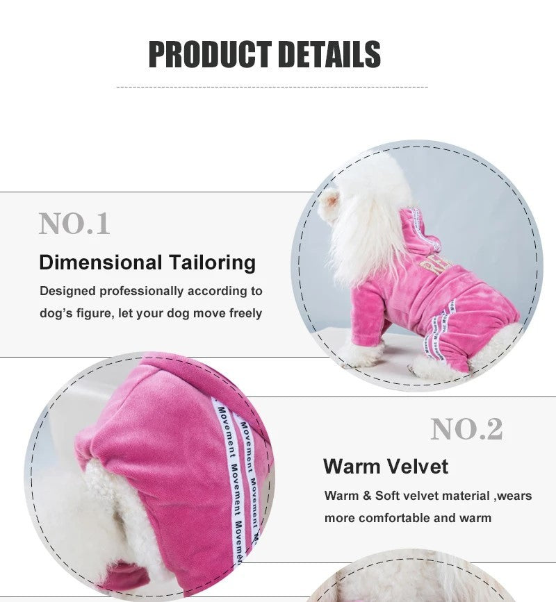 Roupa de cachorro para cães pequenos, gatos, roupas de inverno quentes para animais de estimação, macacão de veludo macio, moletom com capuz para filhotes, macacão para Chihuahua