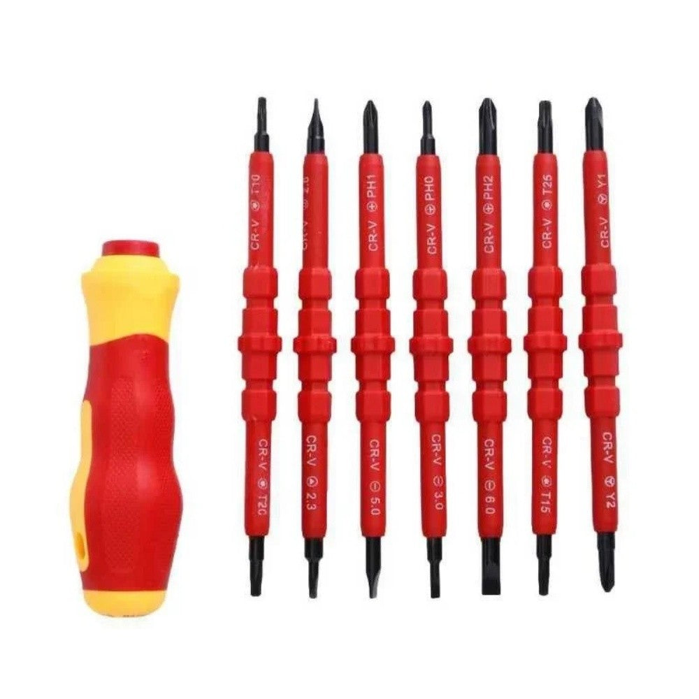 Kit de Ferramentas para Eletricistas 13/15pçs 1000V Chaves de Fenda Isoladas Intercambiáveis Magnéticas com Pontas Fenda Kit de Reparo para Eletricistas