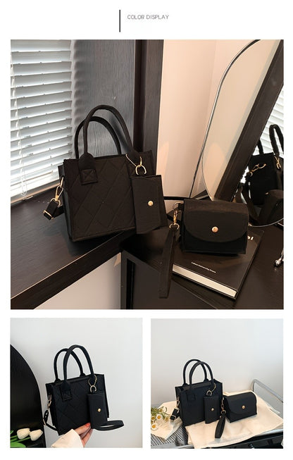 3pcs/set Embossed Women's Handbag Stylish Crossbody Bag, Clutch and Wallet, Solid Color Fabric Shoulder Bag for Women Daily Use