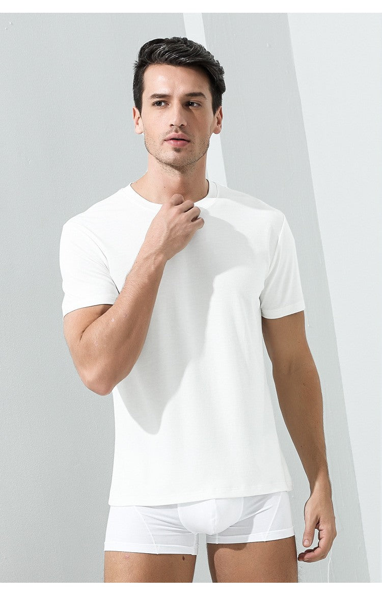 94% Modal 6% Spandex Summer Short Sleeve T-shirt Men Crew Neck Solid Color Casual Underwear Brand High Quality Mens Clothing New