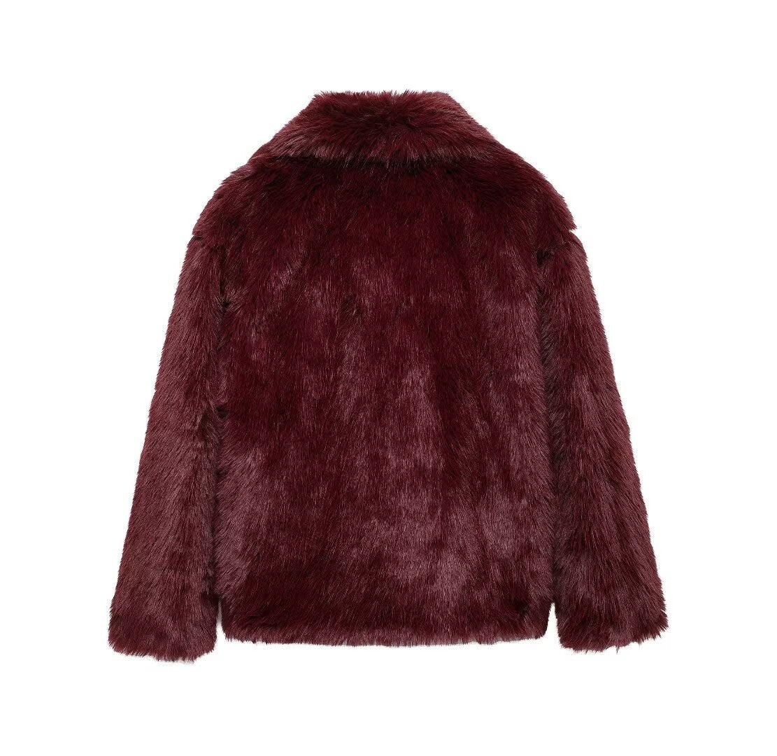 DUOPERI Women Fashion Winter Solid Thick Warm Faux Fur Coat Lapel Collar Long Sleeves Female Chic Lady Casual Outfits