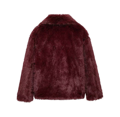 DUOPERI Women Fashion Winter Solid Thick Warm Faux Fur Coat Lapel Collar Long Sleeves Female Chic Lady Casual Outfits
