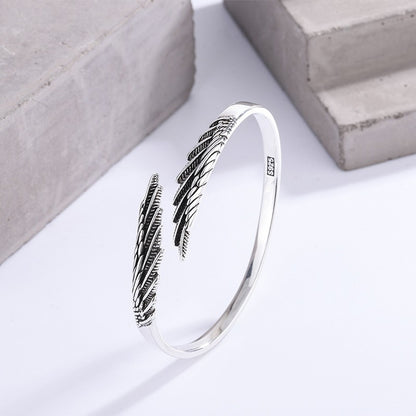Pulseira Bracelete de Prata Esterlina 925 Pena Flor Dourada Vintage Punk Para Mulheres Homens Joias da Moda Presente Dropship Atacado