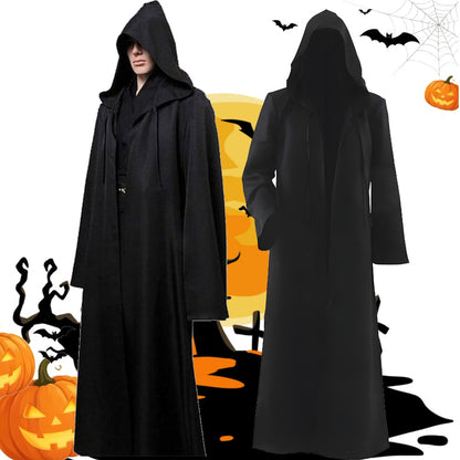 Black Cape Cloak Warrior Costume for Adults Vampire Cape with Hood Adult Halloween Cosplay Vampire Christmas Costume Robe Cape