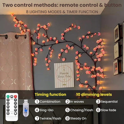 Cherry LED Tree Branch Lights for Wall Cherry Blossom Willow Vine Twig Decor Garland Christmas Decorations Indoor Home Wall Door