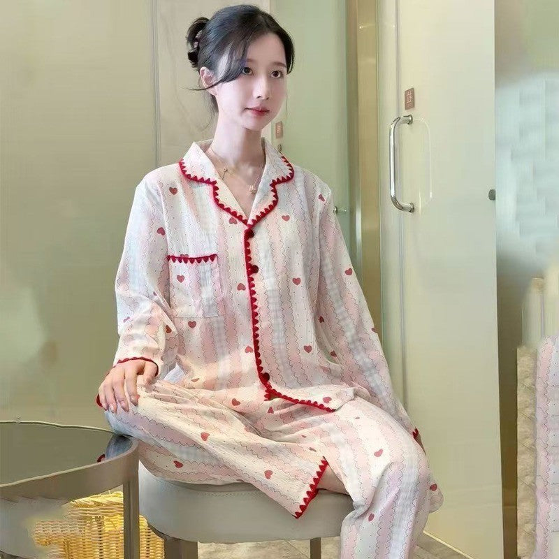 Plus Size Pajamas 2 Pieces Set Y2K Striped Strawberry Print Casual Korean Sweet Soft Women's Pajamas Autumn Winter New Homewear