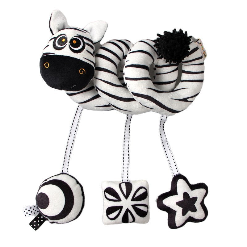 Baby Black And White Animal Hanging Toys Car Seat  Baby Spiral Activity Hanging Toys Plush Zoon Music BB Squeaker Rattles Gift