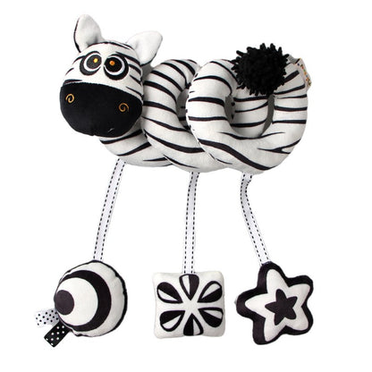 Baby Black And White Animal Hanging Toys Car Seat  Baby Spiral Activity Hanging Toys Plush Zoon Music BB Squeaker Rattles Gift