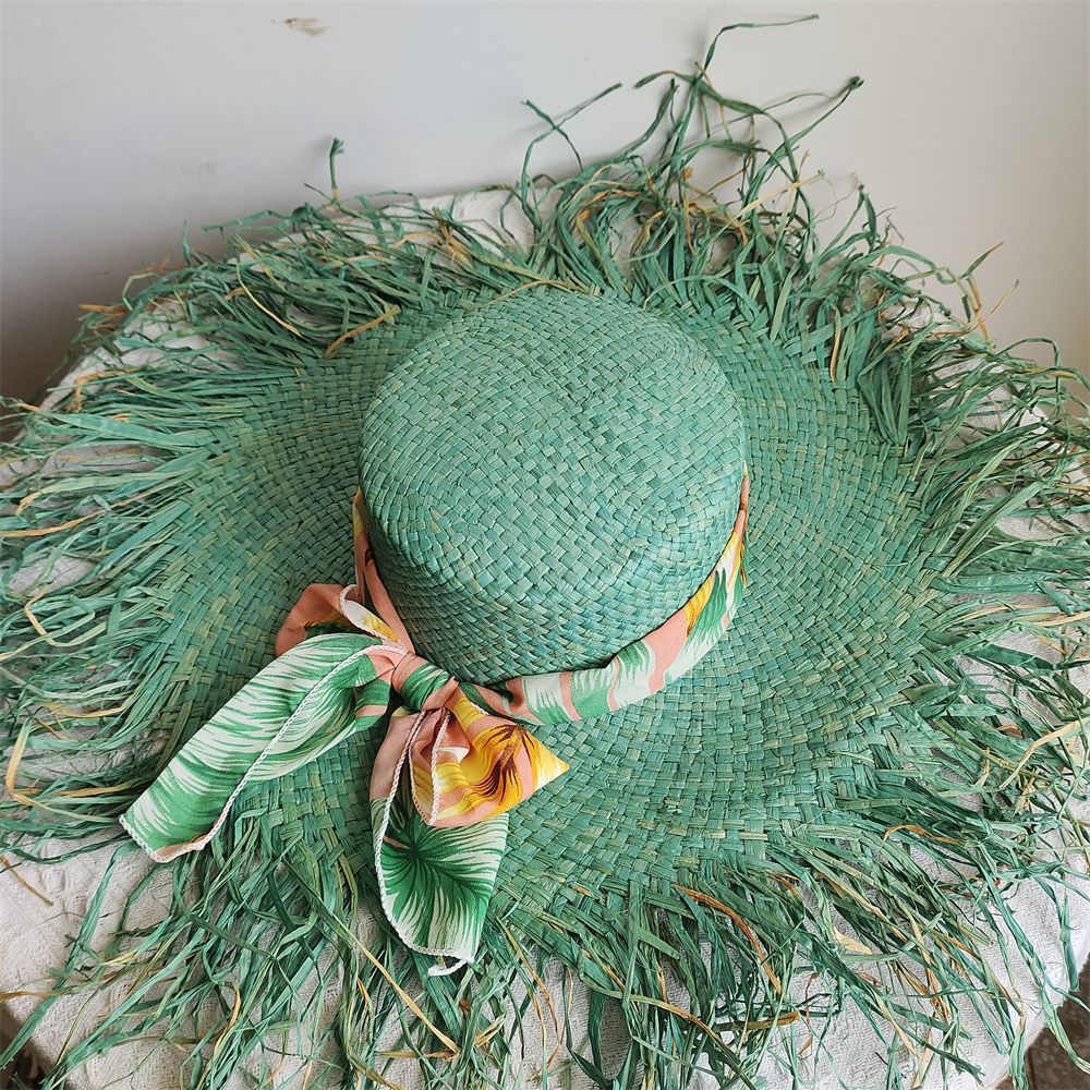 Straw hat women summer Large eaves beach vacation photo sunscreen straw hat personality European style foldable beach hat