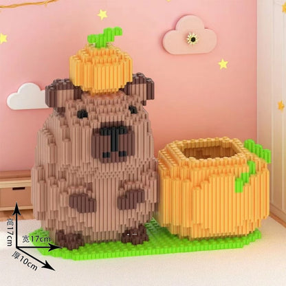 Porta Canetas Capivara de Blocos de Montar Organizador de Mesa Multifuncional para Material de Escritório Cosméticos Presente de Aniversário Decoração de Mesa