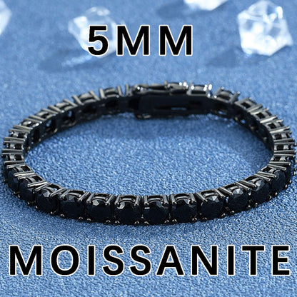 ?Pulseira Genuína de Tênis em Prata Esterlina S925 com Banho de Ródio Negro 3mm 4mm 5mm Moissanite Negra Joia Moderna Elegante para Mulheres?