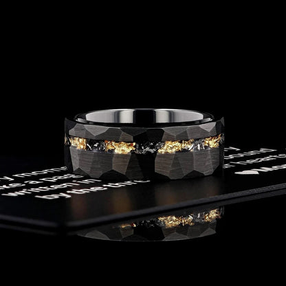 Anel de Tungstênio Meteorito Preto 8MM Anéis Masculinos Aliança de Casamento Noivado Joias da Moda