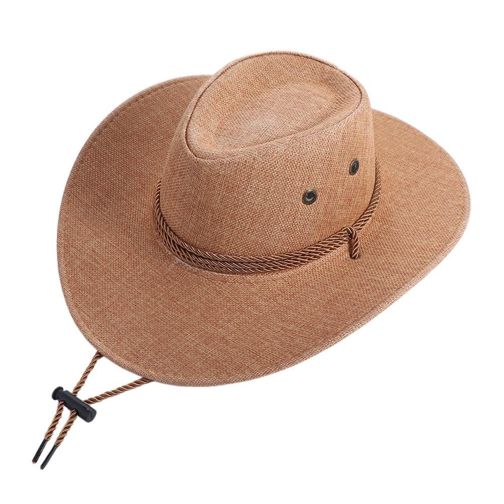 Linen Western Cowboy Hat Beach Cap Wide Brim Summer Sun Hat Outdoor Visor Cap Sun Protection Cap Beach Sunscreen Cap Summer