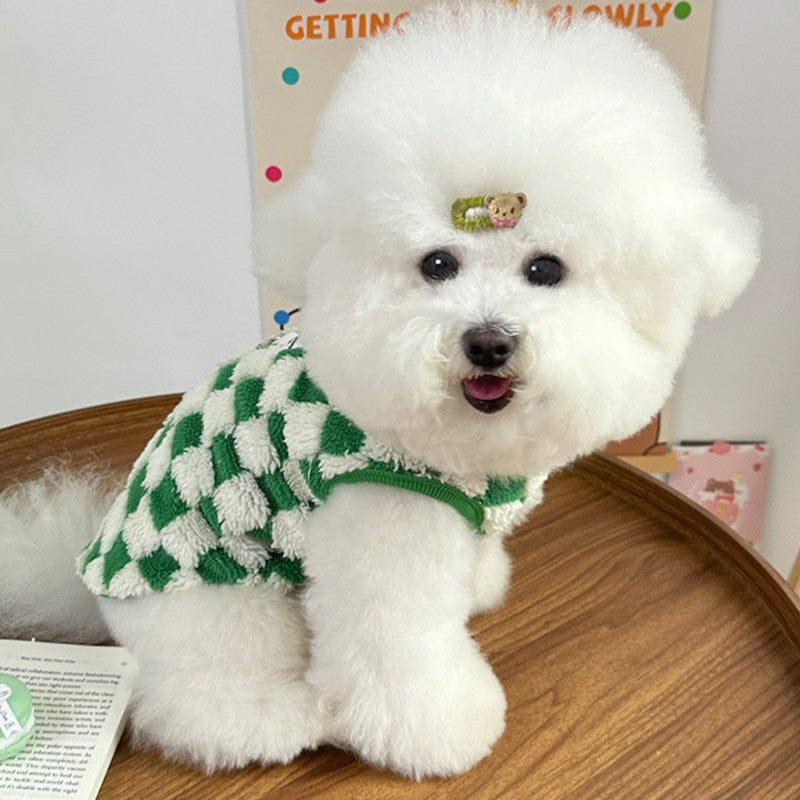 Colete Quente para Cães Outono Inverno, Roupas de Cachorro de Lã, Casaco de Luxo Xadrez para Filhotes, Moletons para Chihuahua Bichon Yorkie, Pulôver para Cães, Casaco para Animais de Estimação