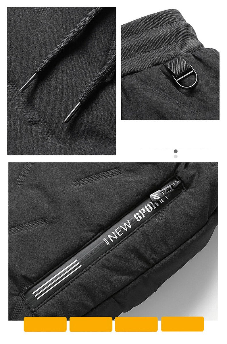 Calça Moletom Masculina Jogger Impermeável Forrada de Lã Grossa Calças de Treino Esportivas Quentes de Inverno com Zíper e Bolsos