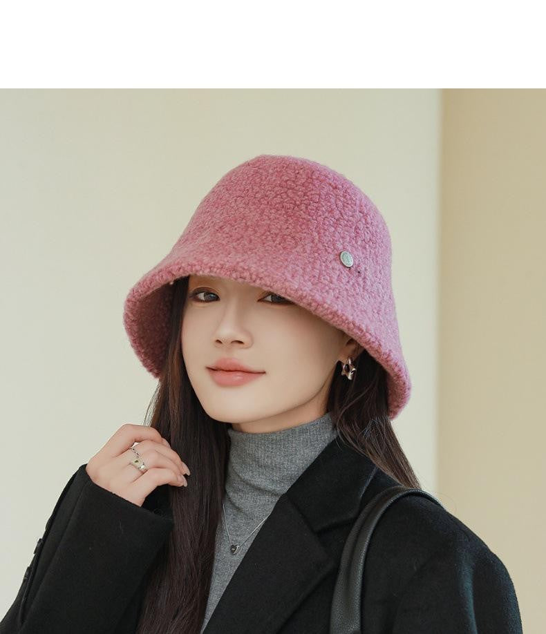 Chapéu Bucket Feminino Outono Inverno Lã Aba Larga Quebra-Sol Bob Cap Manter Quente Casual Vintage Acessórios de Chapéu Feminino