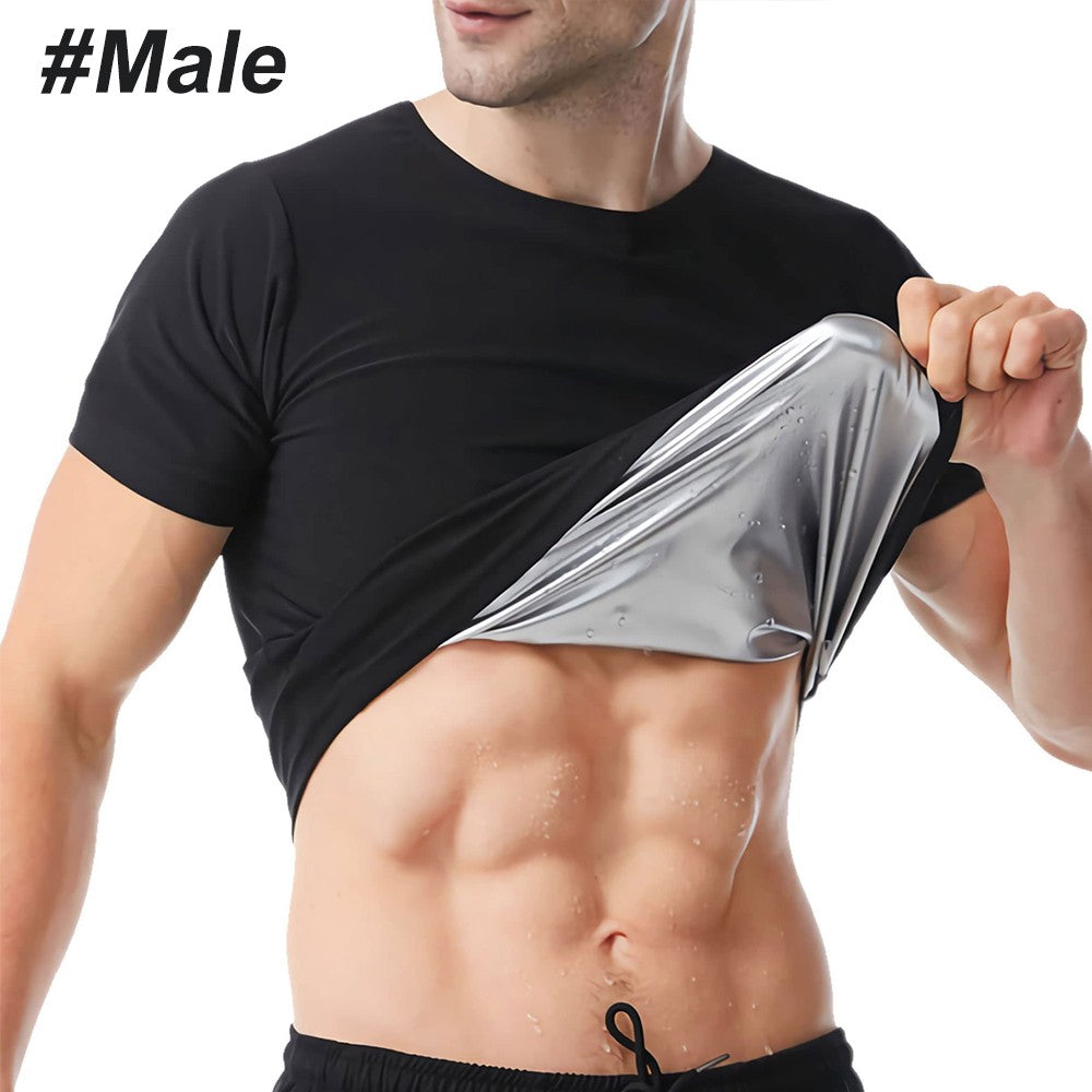 1PC Unisex Sauna Suit Short Sleeve Sweat Shirt Workout Vest for Gym Sport Fitness Body Shaper Slimming Top for Men And Women