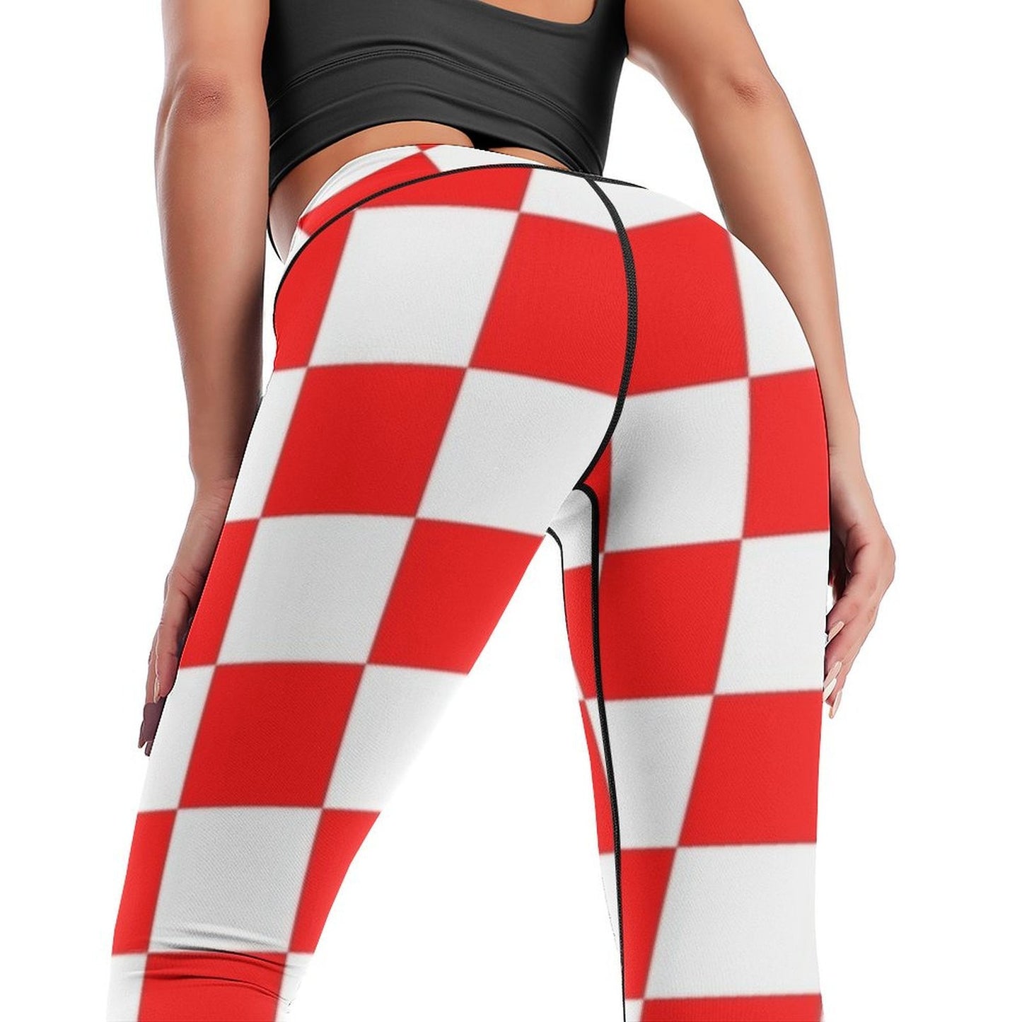 Red and White Checkered Leggings sport set active wear Women's fitness sportswear gym Womens Leggings