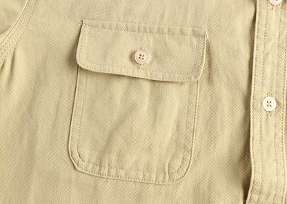 Simple cargo pocket design summer vintage short-sleeved shirt for men washed twill cotton fabric casual shirt