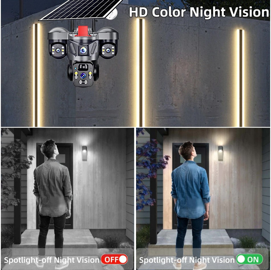 KERUI V380 Pro Outdoor PTZ 6MP WIFI 4G Solar Camera Home Security Triple Lens Camera Solar Panel CCTV Video Surveillance